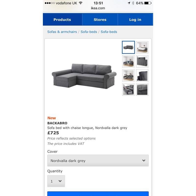 IKEA sofa bed with chaise and storage