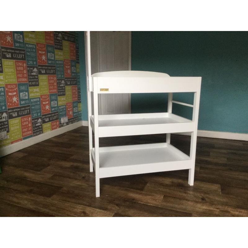 White wooden baby changer
