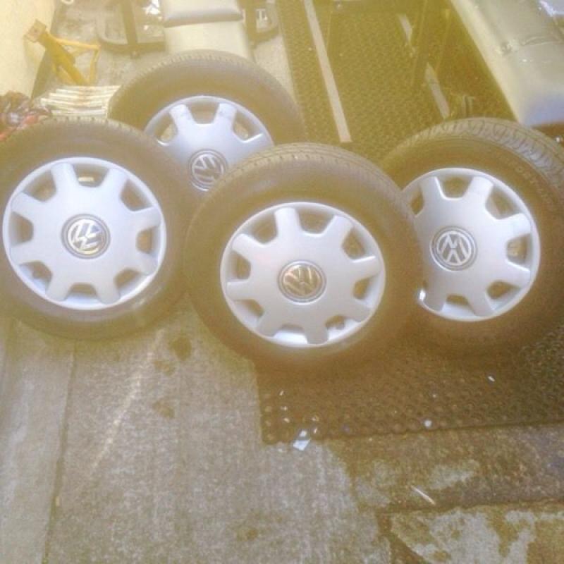 4 x VW Polo steels with trims and 16 wheel nuts