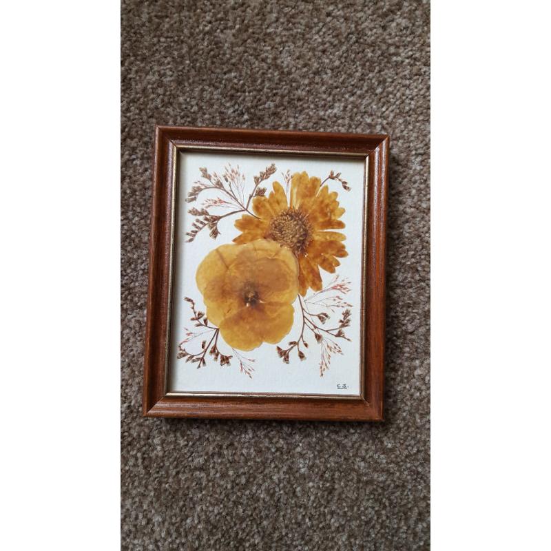 3-Vintage-Pressed-DRIED-FLOWER-Wood-Picture-Frame
