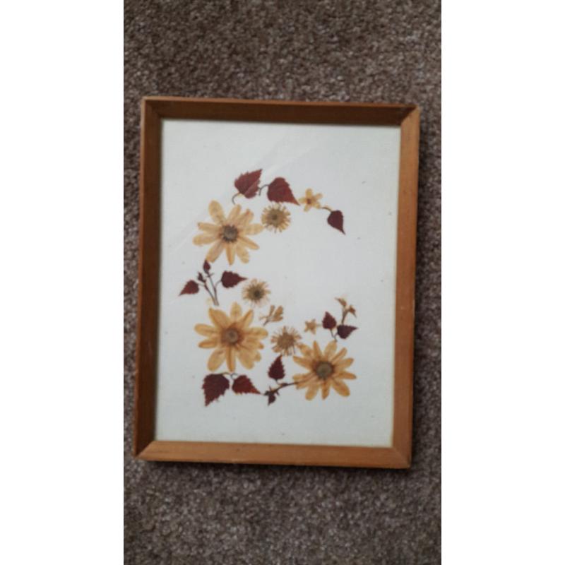 3-Vintage-Pressed-DRIED-FLOWER-Wood-Picture-Frame