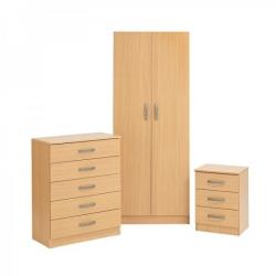 Fully Assembled 2 Door Wardrob Set with Chest of Drawer and Bedside BRAND NEW