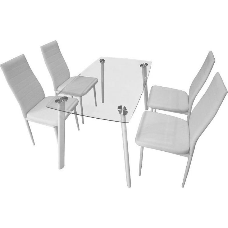 BRAND NEW abbey dinning set with 4 and 6 chairs in leather finish. tempered glass