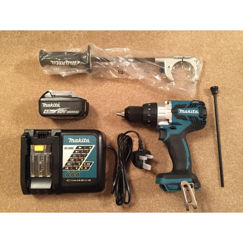 NEW Makita DHP 481 Combi Drill BRUSHLESS LXT 18 Volt Top of Range,4.0Ah Li-ion Battery,Rapid Charger