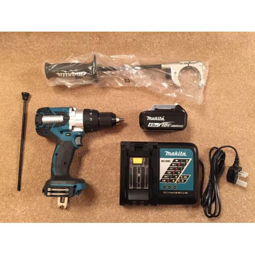 NEW Makita DHP 481 Combi Drill BRUSHLESS LXT 18 Volt Top of Range,4.0Ah Li-ion Battery,Rapid Charger