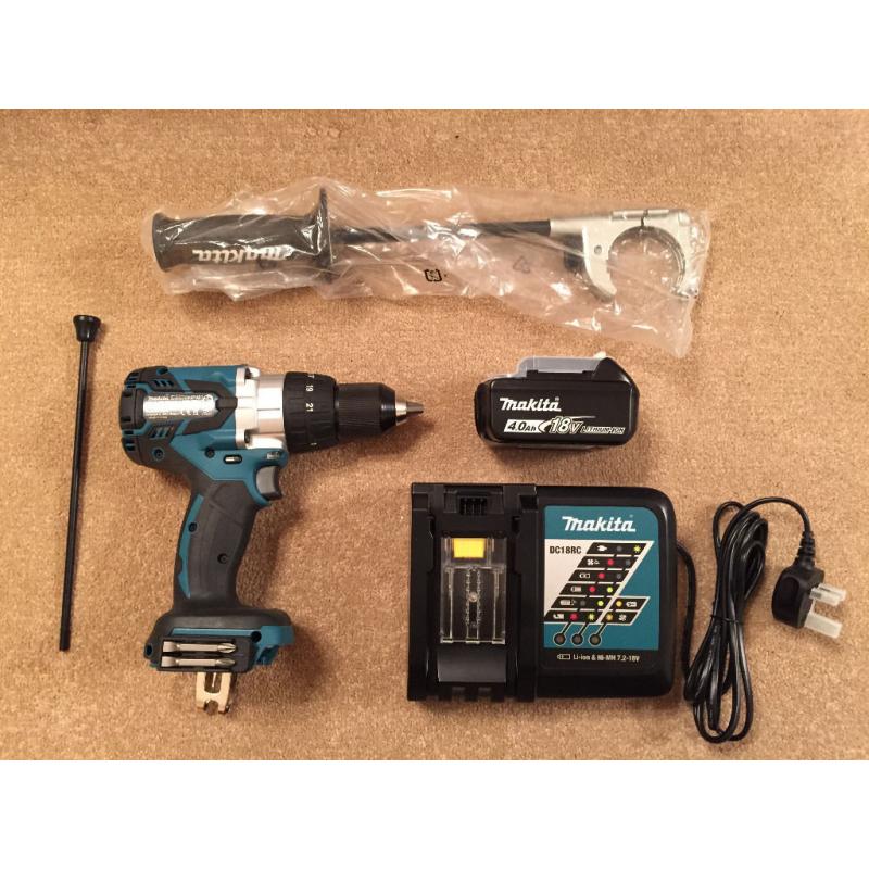 NEW Makita DHP 481 Combi Drill BRUSHLESS LXT 18 Volt Top of Range,4.0Ah Li-ion Battery,Rapid Charger