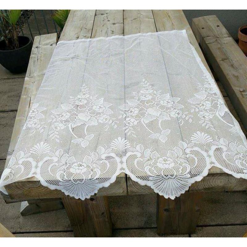 Pretty white net curtain / lace table cloth - from Majorca