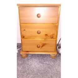 Bedside cabinets - 3 drawers pine wood (2 matching)