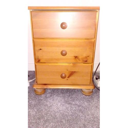 Bedside cabinets - 3 drawers pine wood (2 matching)