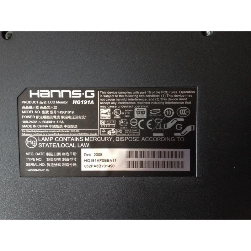 Hanns G 19" Widescreen TFT LCD Monitor HG191A plus Acer Keyboard & Mouse