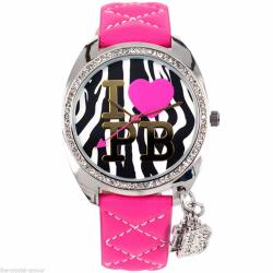 PAUL'S BOUTIQUE DESIGNER WATCH PINK STRAP CRYSTAL CHARM WATCH ZEBRA