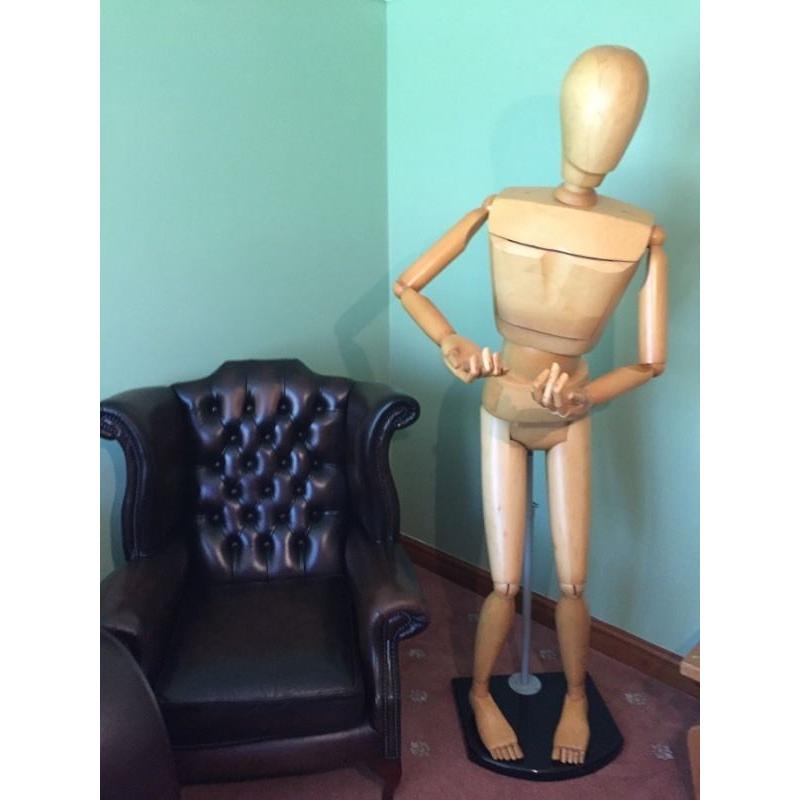 Rare full size wooden artist mannequin fully articulated on base