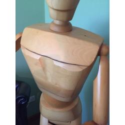 Rare full size wooden artist mannequin fully articulated on base