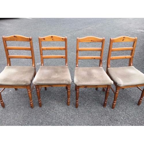 Solid Wood Handcrafted Dining Table & 4 Vintage Velvet Covered Chairs