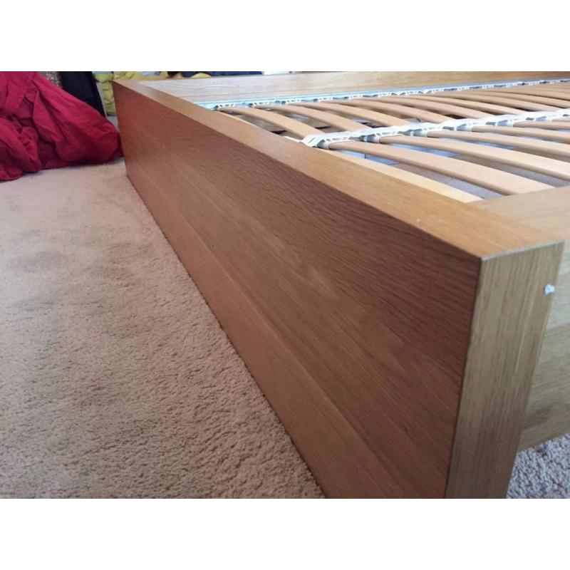 Double bed frame, stained oak veneer, MALM from IKEA, pet & smoke free home