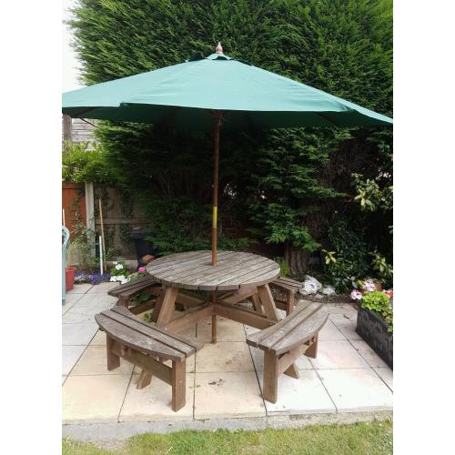 Eight Seater Bench with Table & Parasol