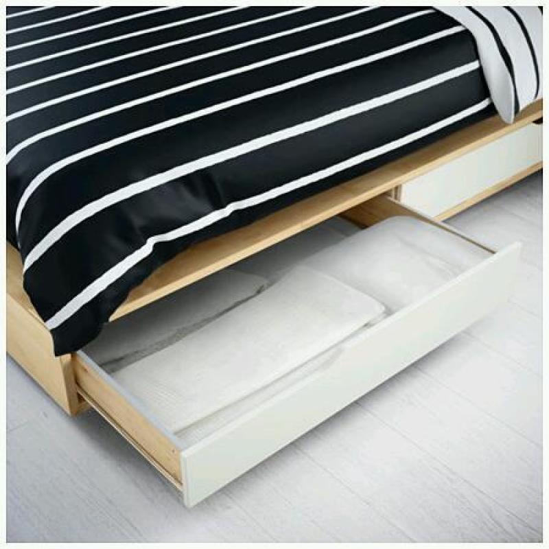 Bed frame massive birch wood with 4 drawers 160 x 200 cm