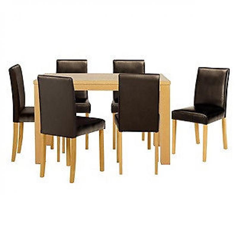 Pemberton Oak Effect Dining Table & 6 Chocolate Chairs.