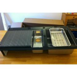 Brand new boxed contemporary modern franke kubus black glass kitchen sink with accessories