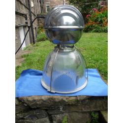 HUGE VINTAGE 1960S HOLOPHANE POLISHED ALUMINIUM & GLASS INDUSTRIAL LIGHT