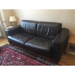Brown leather 3 seater sofa bed double bed