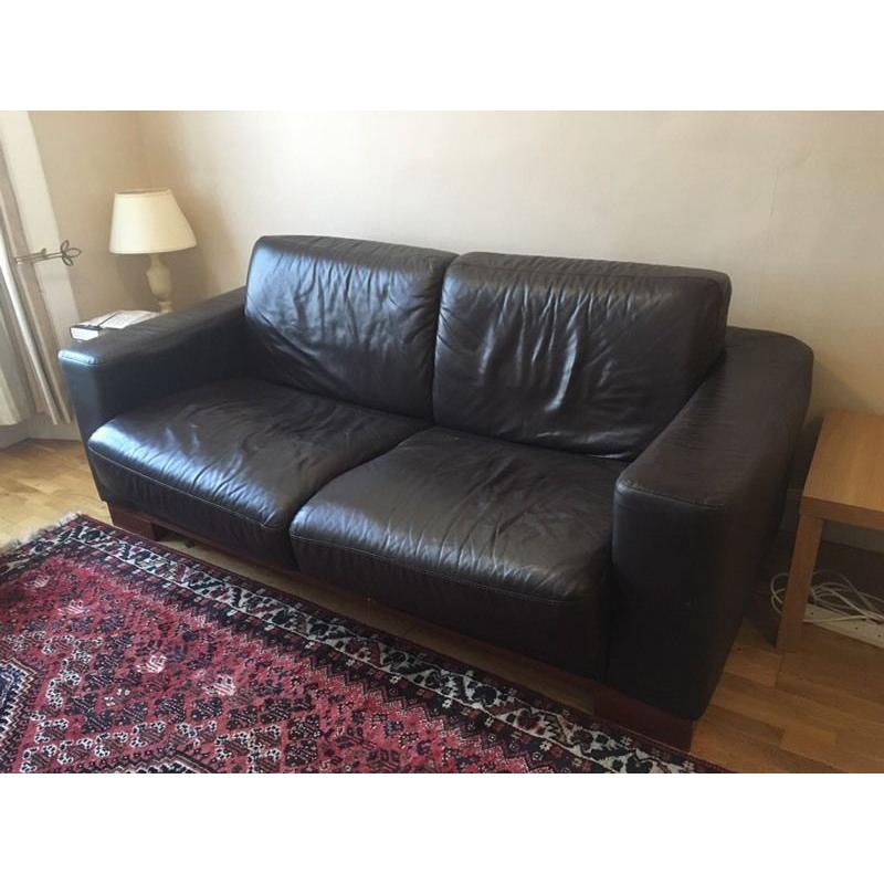 Brown leather 3 seater sofa bed double bed