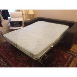 Brown leather 3 seater sofa bed double bed