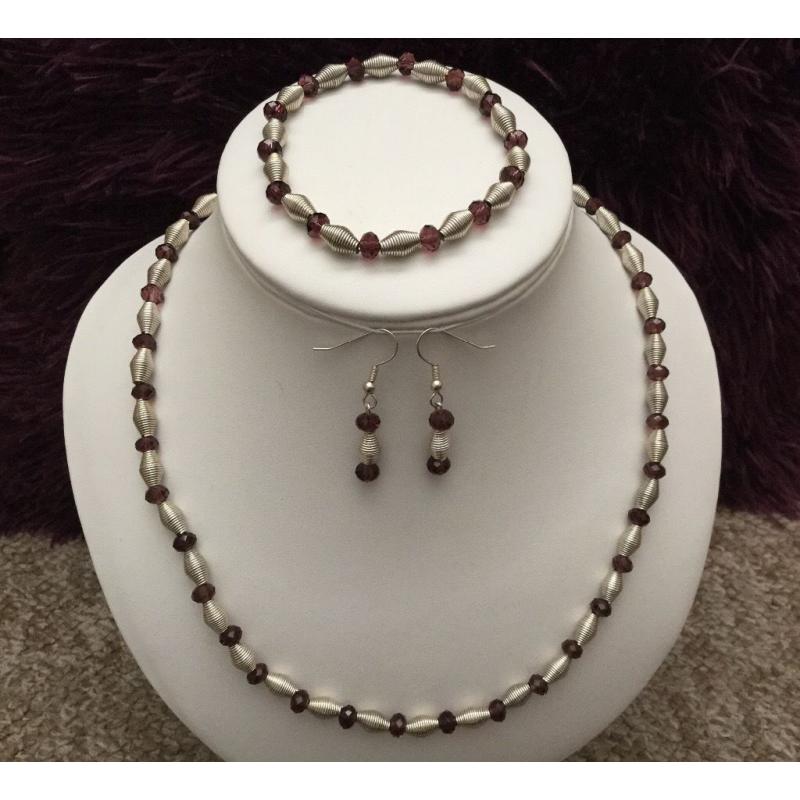Handmade rose crystal 3 piece jewellery set