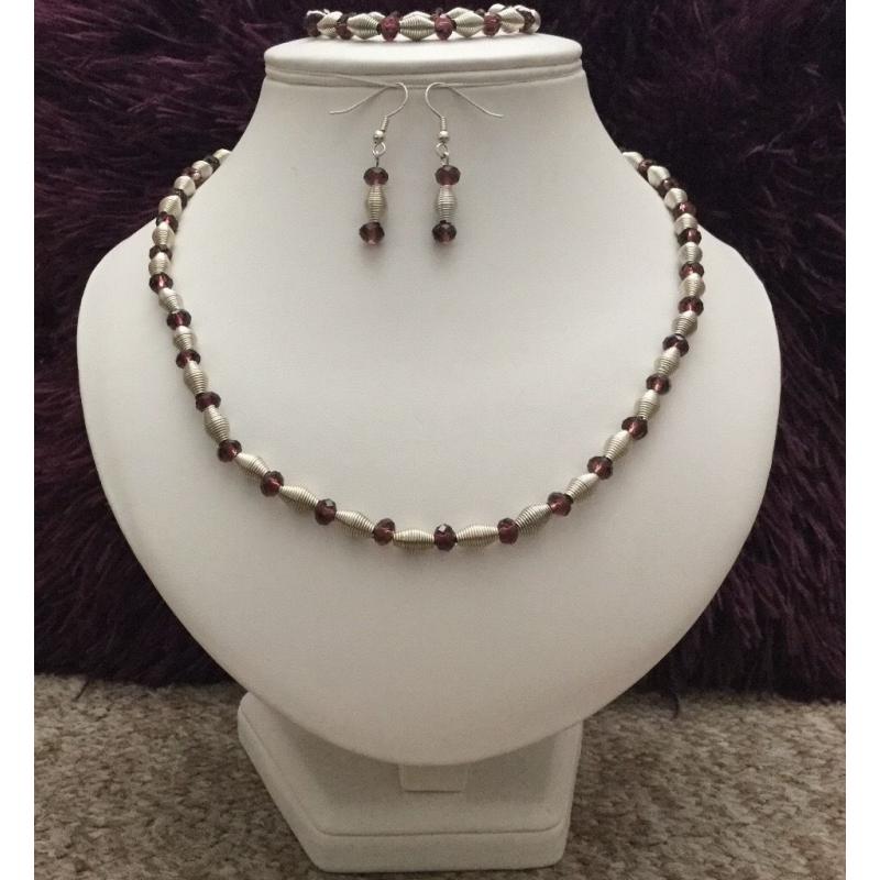 Handmade rose crystal 3 piece jewellery set
