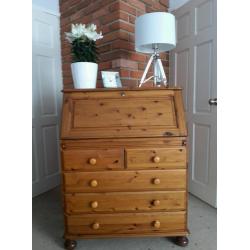 Solid pine bureau desk drawers castors
