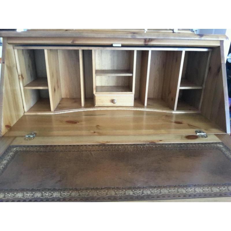 Solid pine bureau desk drawers castors
