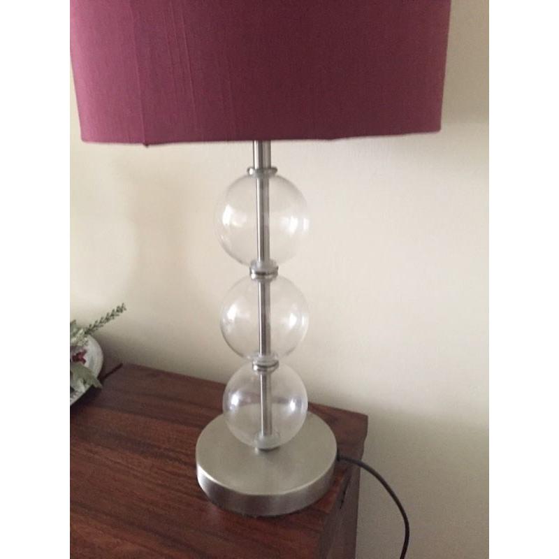 Burgundy/plum shade and stylish glass ball table lamp