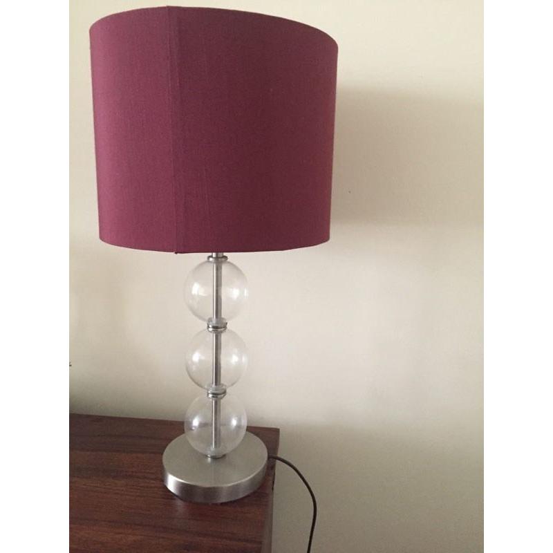 Burgundy/plum shade and stylish glass ball table lamp