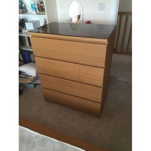 IKEA malm chest of drawers with glass top