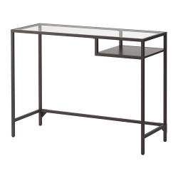VITTSJÖ Laptop table, black-brown, glass (can be used as a dressing table)