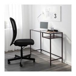 VITTSJÖ Laptop table, black-brown, glass (can be used as a dressing table)
