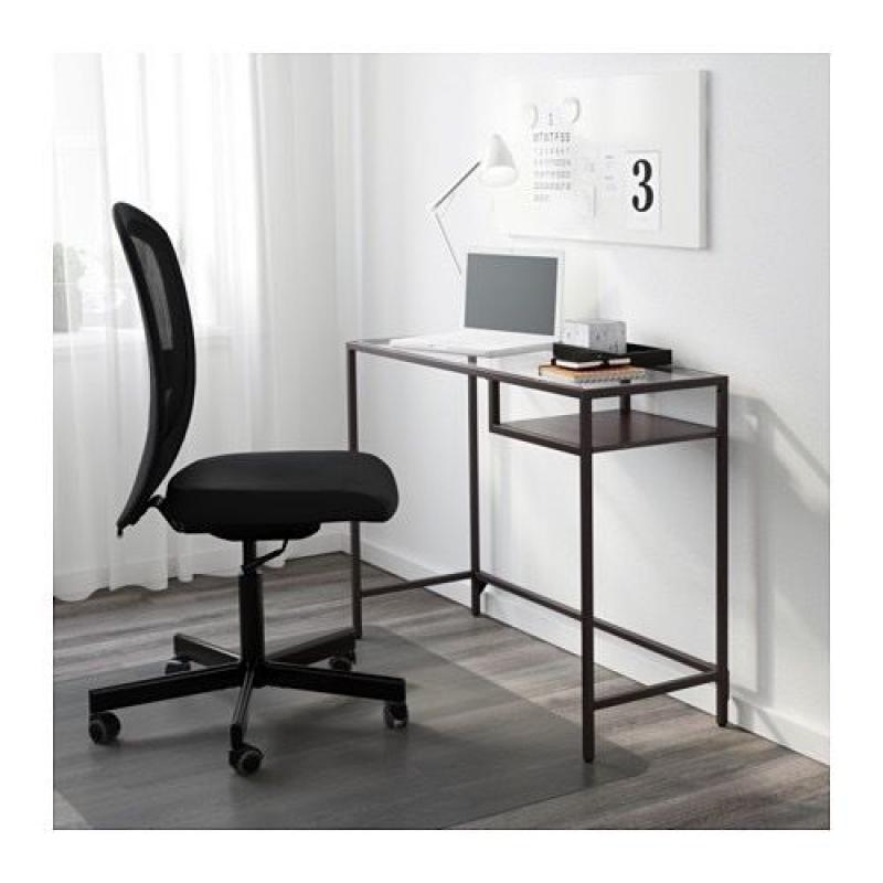 VITTSJÖ Laptop table, black-brown, glass (can be used as a dressing table)