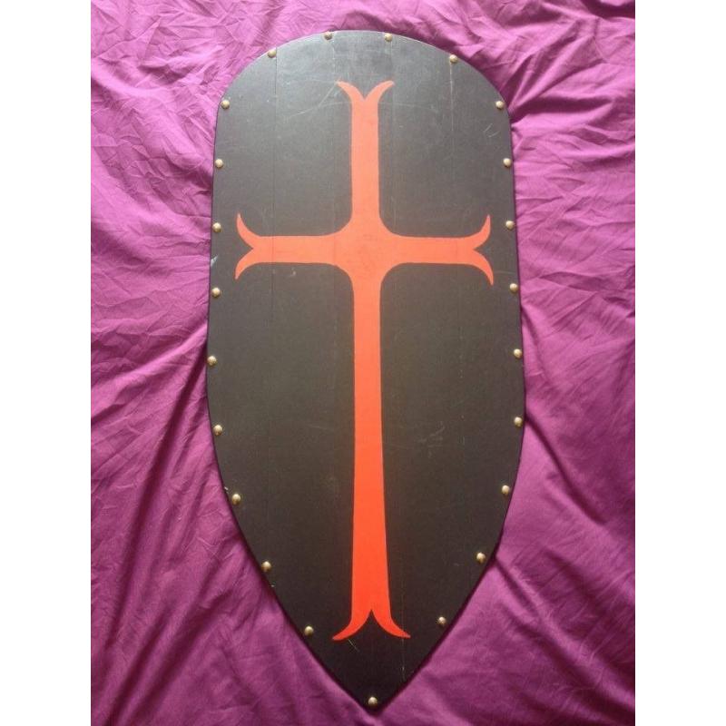 Hand Made Wooden Crest Knights Templar Painted Re-Enactment Shield Costume Stage LARP