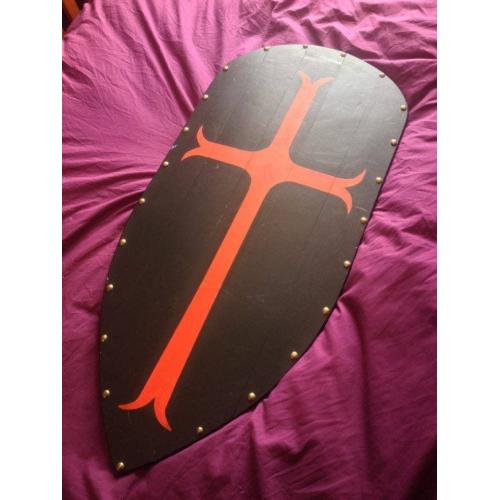 Hand Made Wooden Crest Knights Templar Painted Re-Enactment Shield Costume Stage LARP