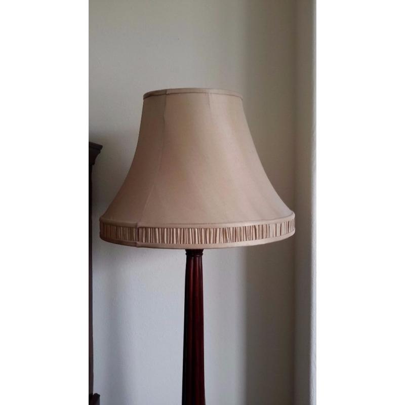 Beautiful Antique Mahogany Turned & Carved Standard Lamp, Four Legs, complete with Silk Shade