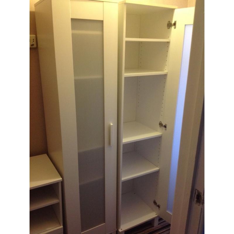 IKEA two white storage cupboards and bedside storage unit