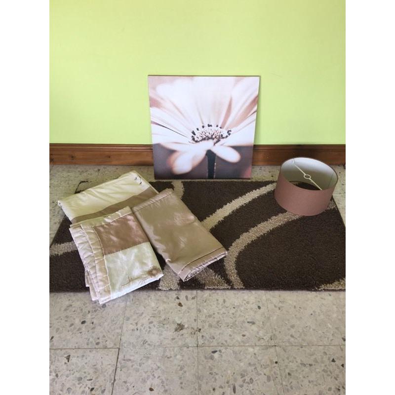 Brown rug, double duvet set , light shade