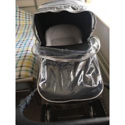Silver cross pram with rain cover and foot muff