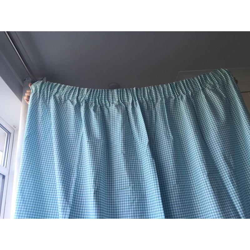 Dunhelm mill curtains childrens bedroom blue check with tie backs