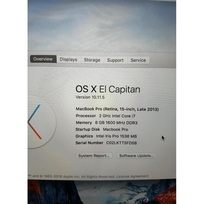 Macbook Pro 15 inch Late 2013 intel core i7