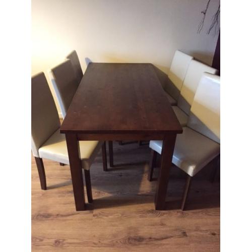 Big dining table with 6 Faux leather chairs