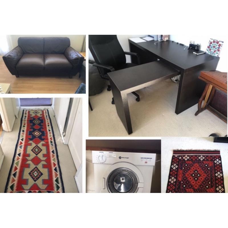 House clearance items for sale (sofa, desk, tumble dryer, rugs, microwave)