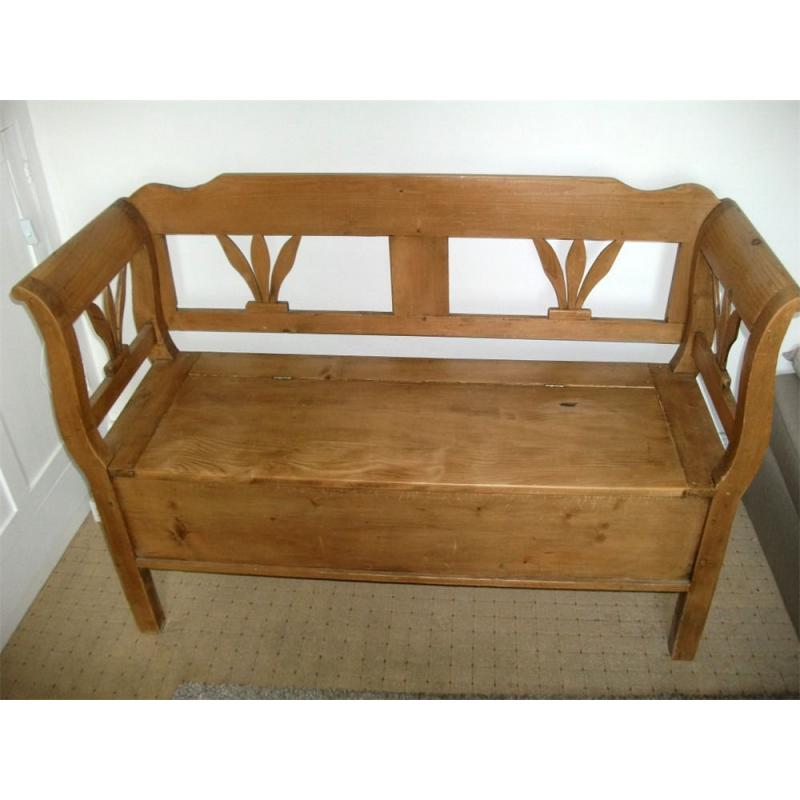Lovely Pine Monk's Settle Storage Box Bench Seat, lift up seat lid; 130 cm