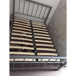 Metal framed double silver bed frame. Excellent condition. Easy assembled. Collection only