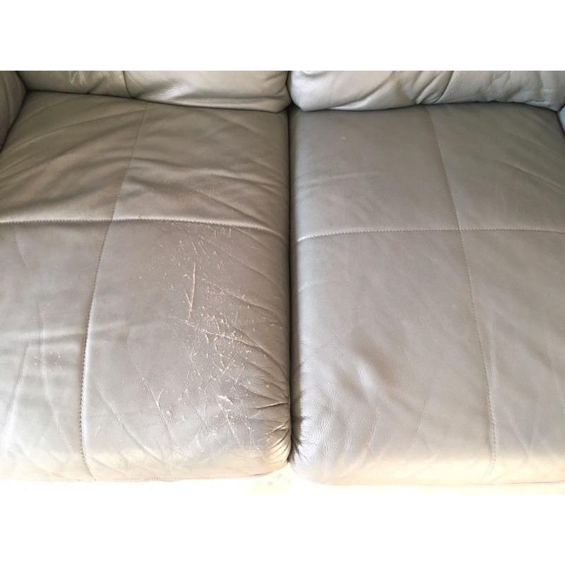 2 X Two leather teal/grey 2 seater sofas. Good condition. 150 Ono